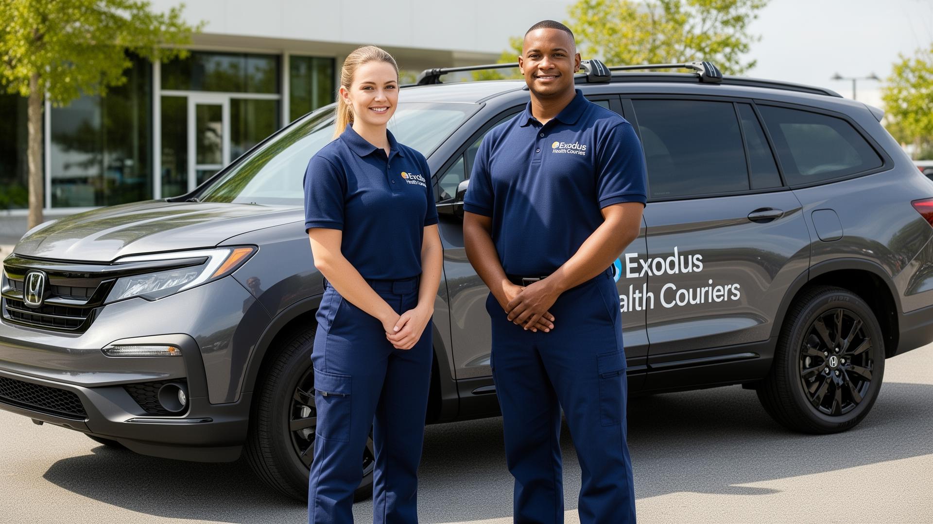 Exodus Health Couriers team member preparing for medical specimen delivery