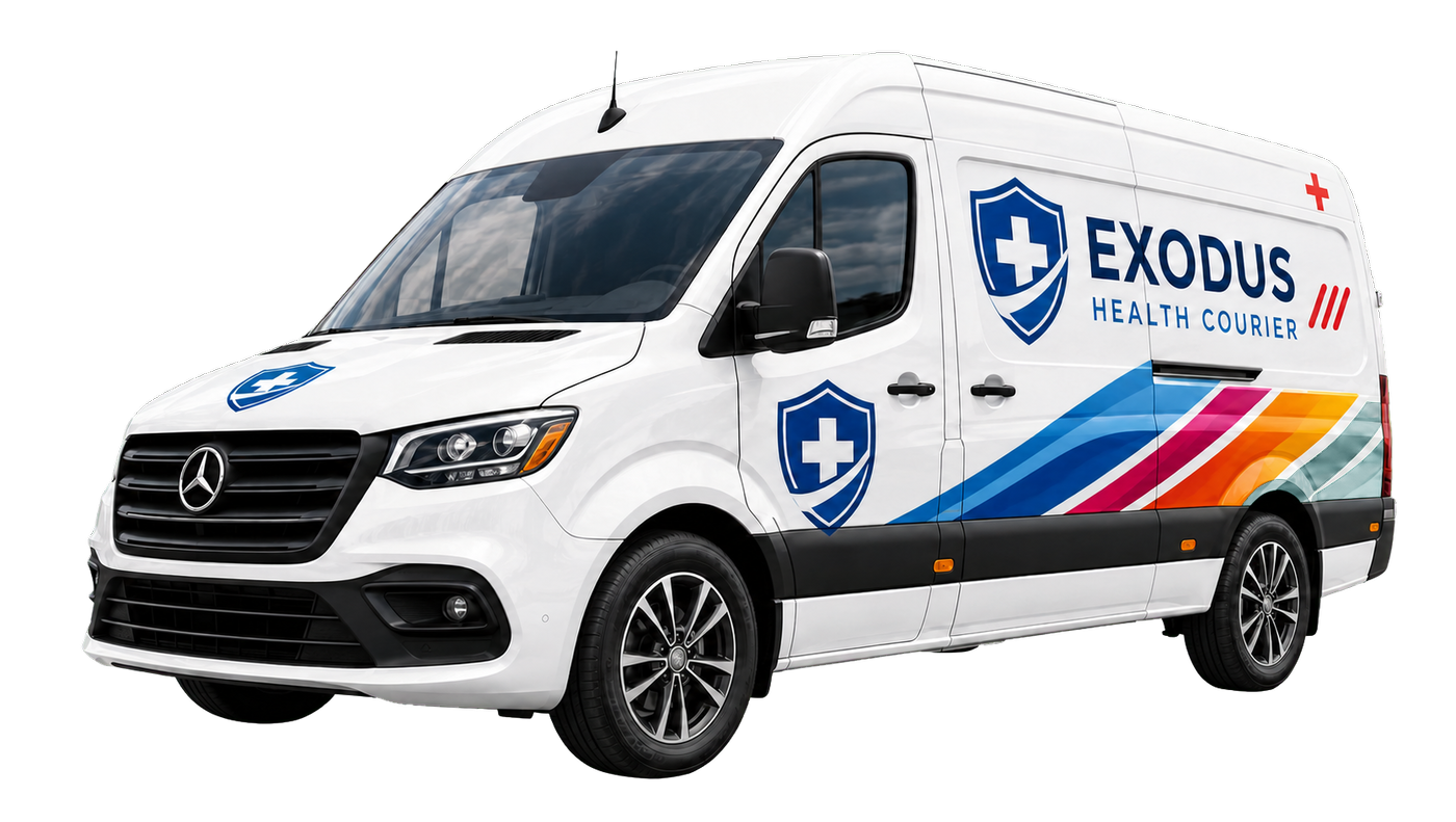 Exodus Health Couriers branded medical transport van