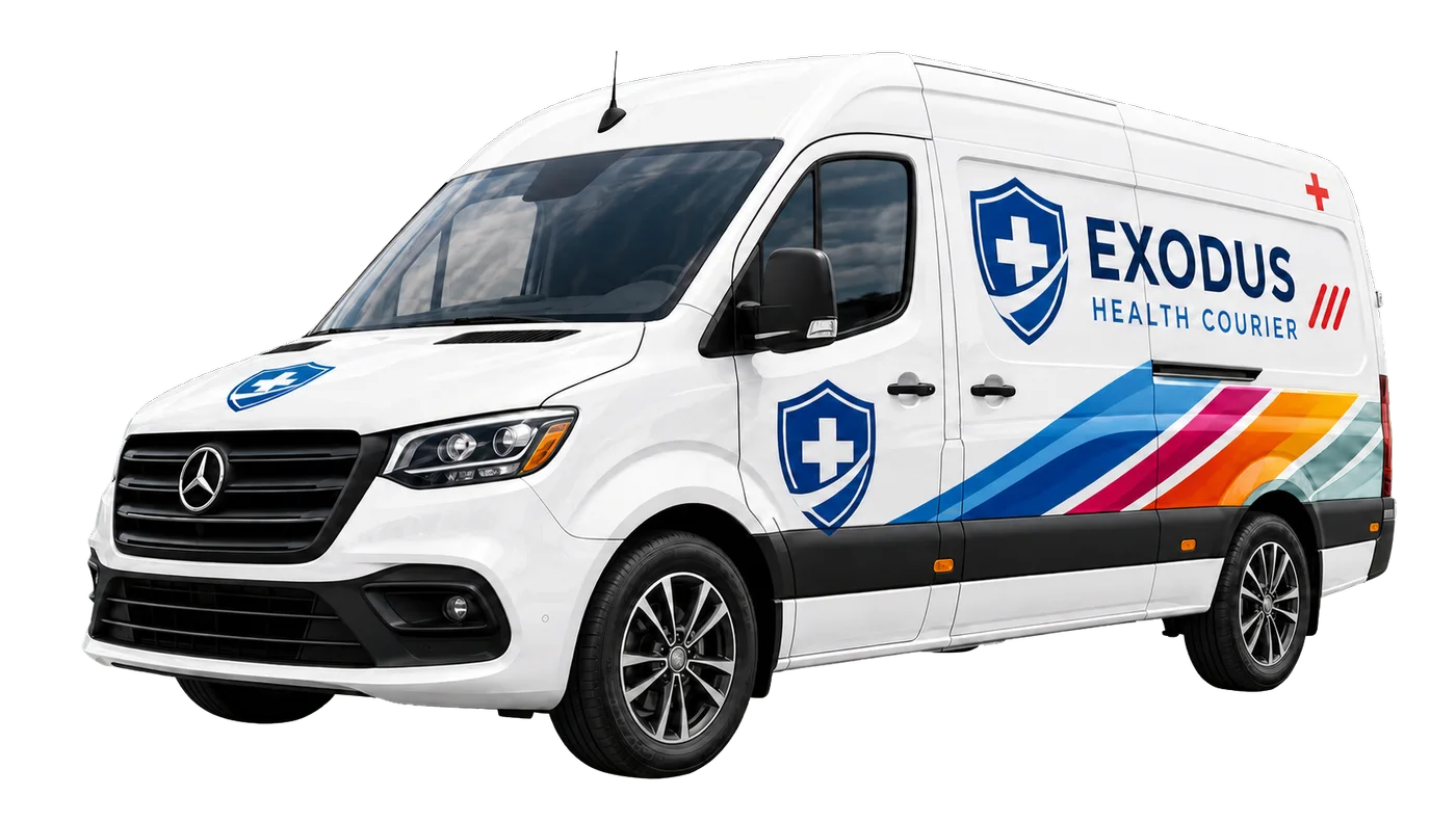 Exodus Health Couriers branded medical transport van